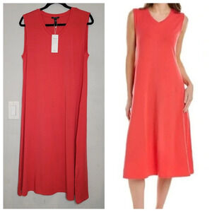 NWT Eileen Fisher Stretch Jersey Knit V-Neck Tank Dress Watermelon Pink Medium